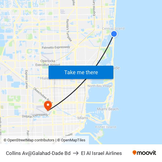 Collins Av@Galahad-Dade Bd to El Al Israel Airlines map