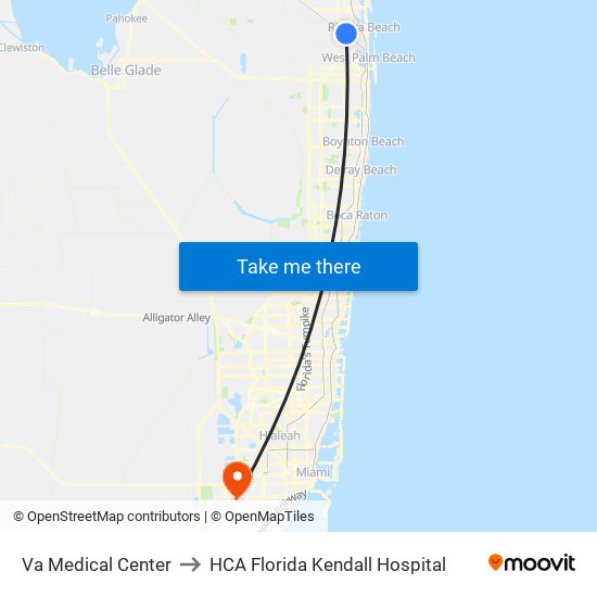Va Medical Center to HCA Florida Kendall Hospital map