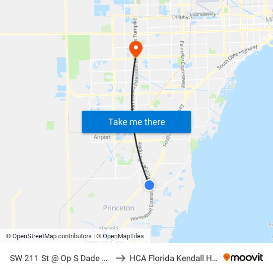 SW 211 St @ Op S Dade Govt Ctr to HCA Florida Kendall Hospital map