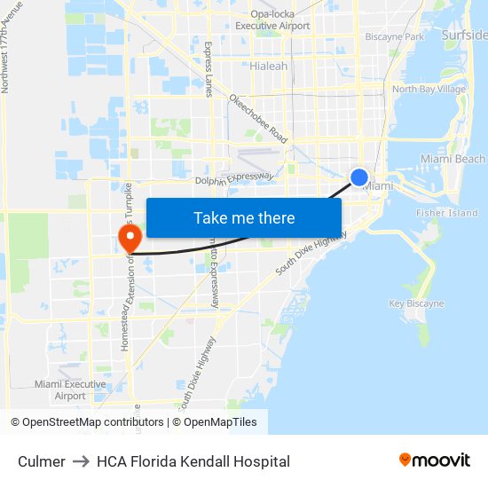 Culmer to HCA Florida Kendall Hospital map