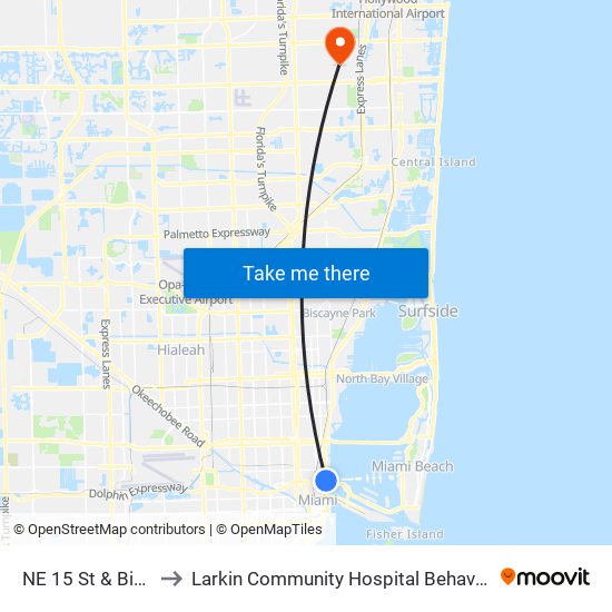 NE 15 St & Biscayne Bd to Larkin Community Hospital Behavioral Health Services map