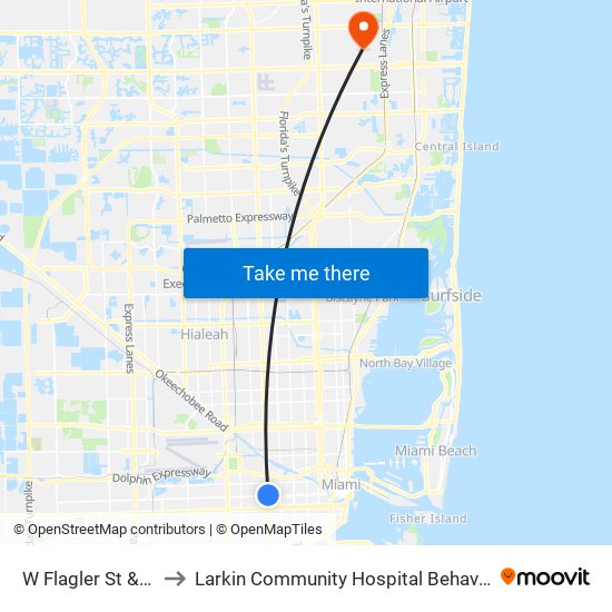 W Flagler St & NW 27 Av to Larkin Community Hospital Behavioral Health Services map
