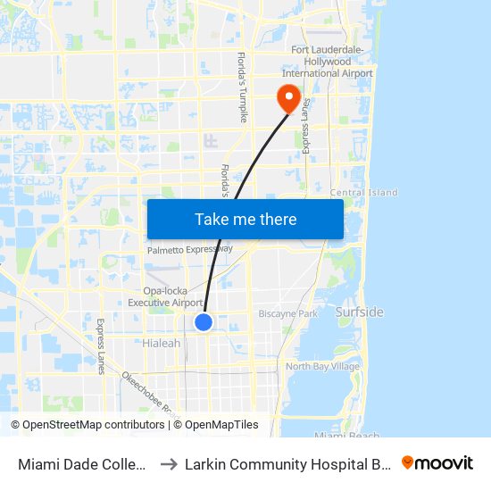 Miami Dade College North Campus to Larkin Community Hospital Behavioral Health Services map