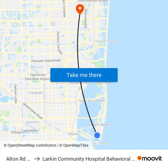 Alton Rd & 6 St to Larkin Community Hospital Behavioral Health Services map