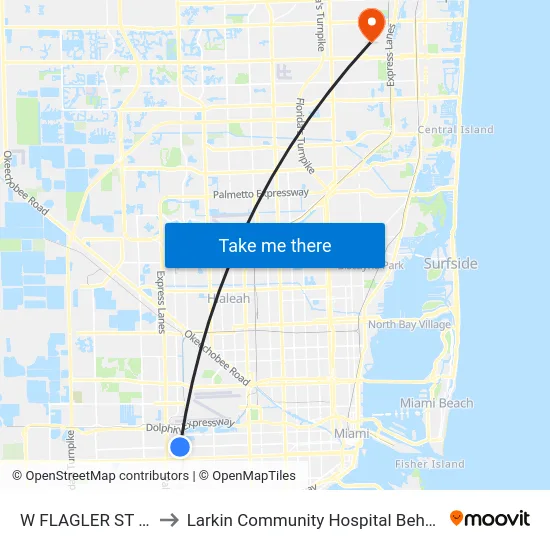 W FLAGLER ST @ SW 72 AV to Larkin Community Hospital Behavioral Health Services map