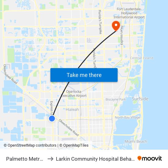 Palmetto Metrorail Station to Larkin Community Hospital Behavioral Health Services map