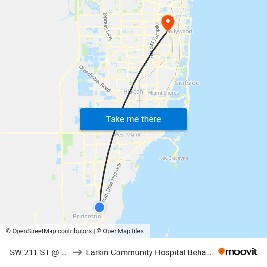 SW 211 ST @ SW 112 AV to Larkin Community Hospital Behavioral Health Services map
