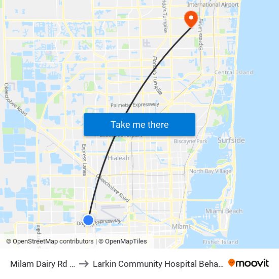 Milam Dairy Rd & NW 14 St to Larkin Community Hospital Behavioral Health Services map