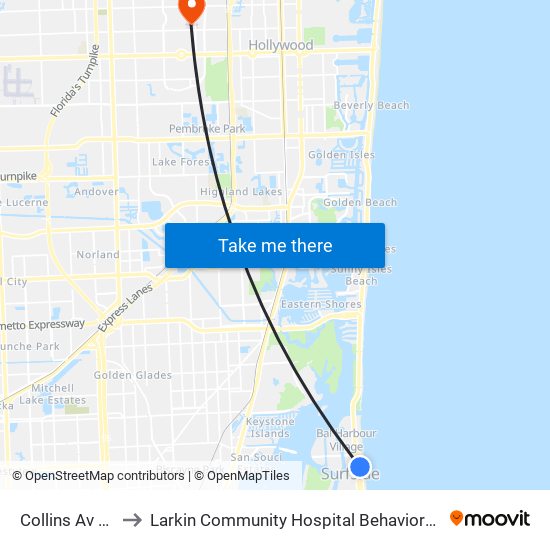 Collins Av & 94 St to Larkin Community Hospital Behavioral Health Services map