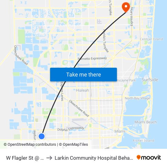 W Flagler St @ SW 108 Av to Larkin Community Hospital Behavioral Health Services map