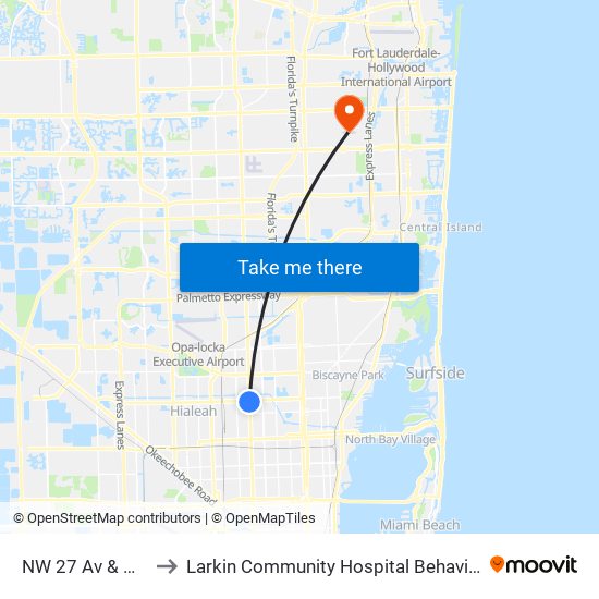 NW 27 Av & NW 103 St to Larkin Community Hospital Behavioral Health Services map