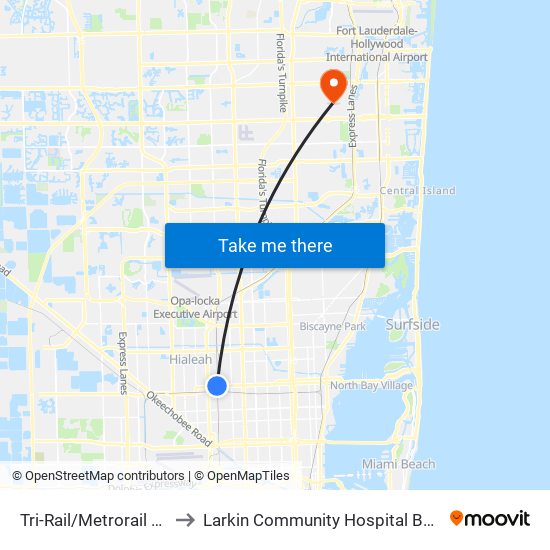 Tri-Rail/Metrorail Transfer Station to Larkin Community Hospital Behavioral Health Services map