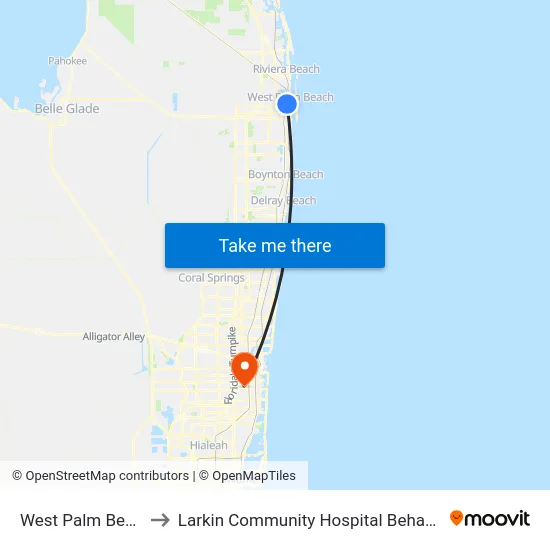West Palm Beach Station to Larkin Community Hospital Behavioral Health Services map