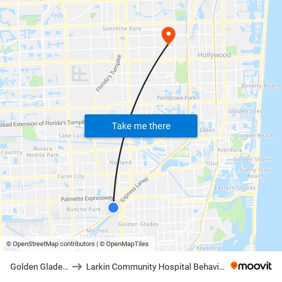 Golden Glades Station to Larkin Community Hospital Behavioral Health Services map