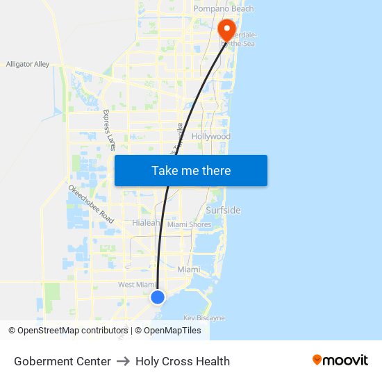 Goberment Center to Holy Cross Health map