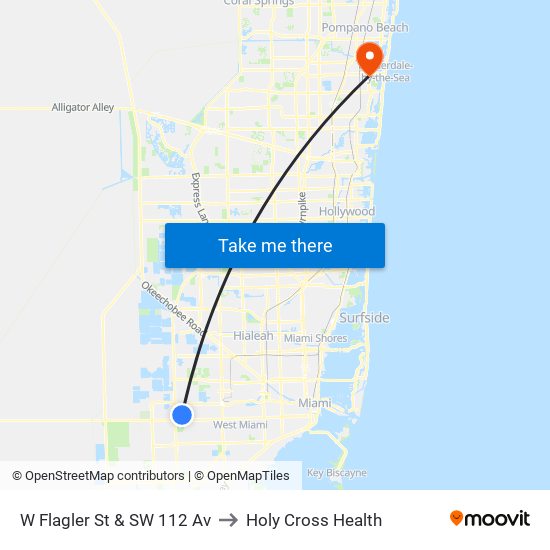 W Flagler St & SW 112 Av to Holy Cross Health map