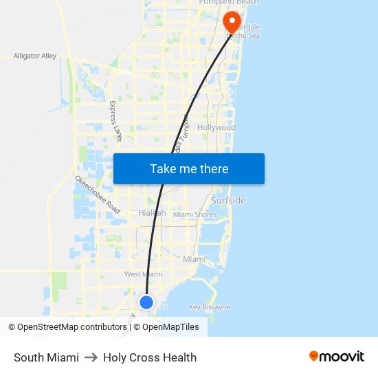 South Miami to Holy Cross Health map