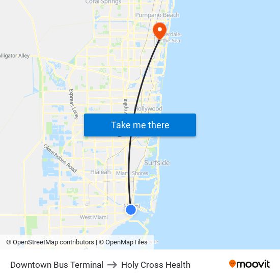 Downtown Bus Terminal to Holy Cross Health map