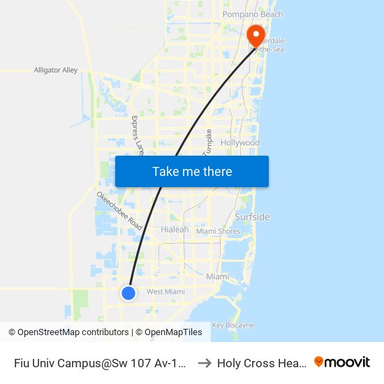 Fiu Univ Campus@Sw 107 Av-17 St to Holy Cross Health map