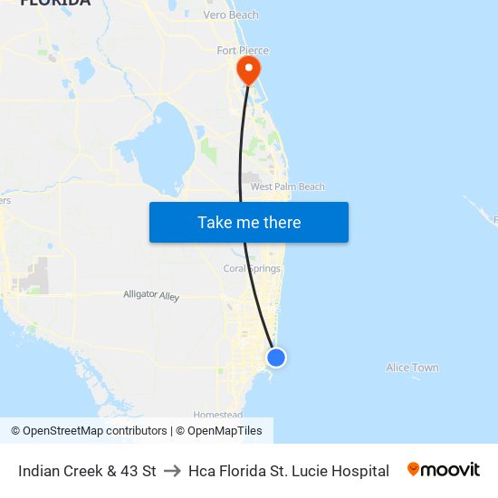 Indian Creek & 43 St to Hca Florida St. Lucie Hospital map