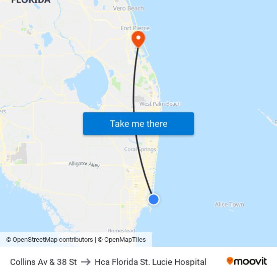 Collins Av & 38 St to Hca Florida St. Lucie Hospital map