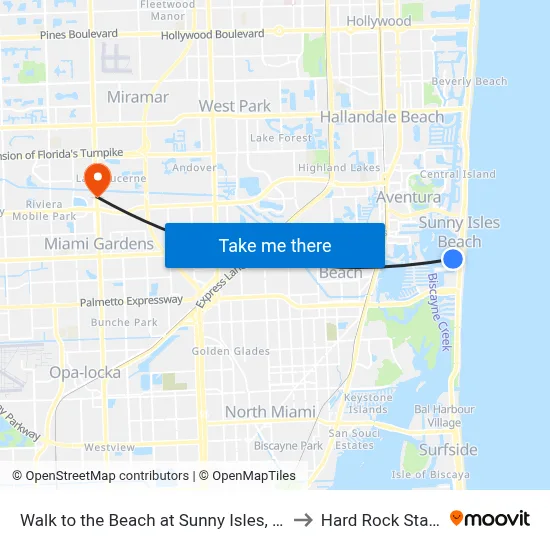 Walk to the Beach at Sunny Isles, Miami Beach to Hard Rock Stadium-9 map