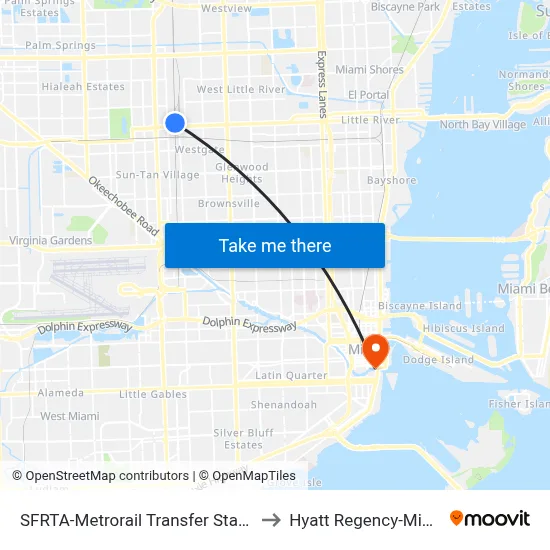 SFRTA-Metrorail Transfer Station to Hyatt Regency-Miami map