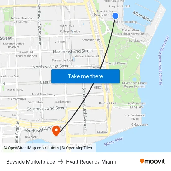 Bayside Marketplace to Hyatt Regency-Miami map