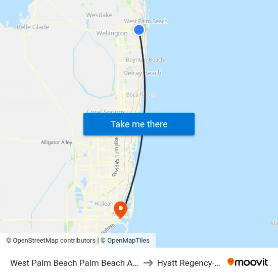 West Palm Beach Palm Beach Airport PBI to Hyatt Regency-Miami map
