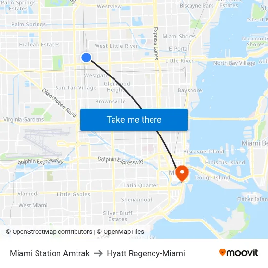 Miami Station Amtrak to Hyatt Regency-Miami map
