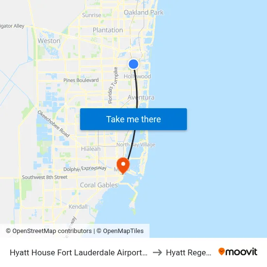 Hyatt House Fort Lauderdale Airport Cruise Port Dania Beach to Hyatt Regency-Miami map