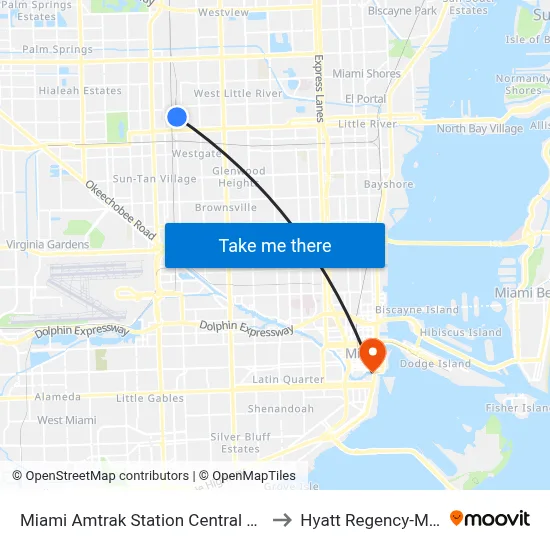 Miami Amtrak Station Central station to Hyatt Regency-Miami map