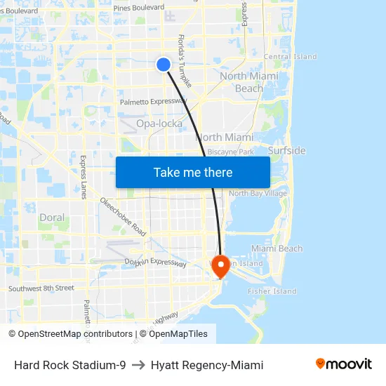 Hard Rock Stadium-9 to Hyatt Regency-Miami map