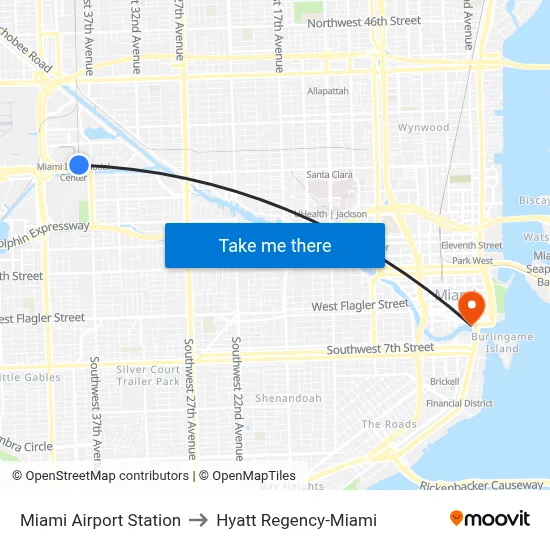 Miami Airport Station to Hyatt Regency-Miami map