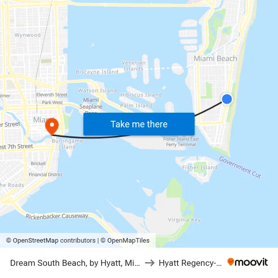 Dream South Beach, by Hyatt, Miami Beach to Hyatt Regency-Miami map