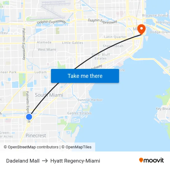 Dadeland Mall to Hyatt Regency-Miami map