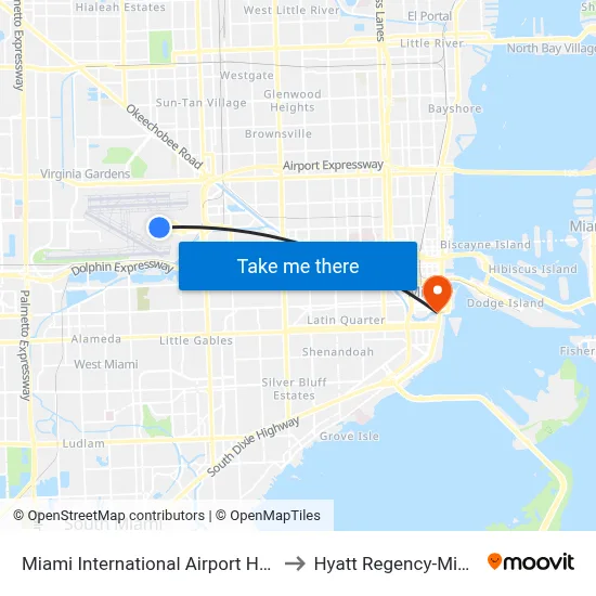 Miami International Airport Hotel to Hyatt Regency-Miami map