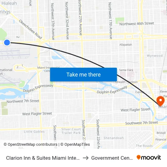 Clarion Inn & Suites Miami International Airport to Government Center Station map