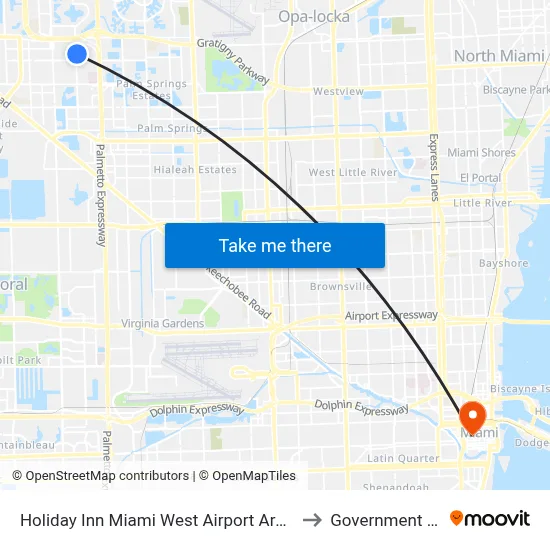 Holiday Inn Miami West Airport Area an IHG Hotel Hialeah Gardens to Government Center Station map
