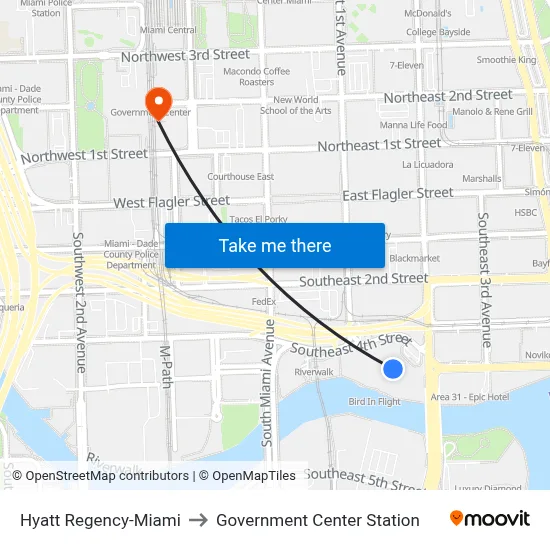 Hyatt Regency-Miami to Government Center Station map