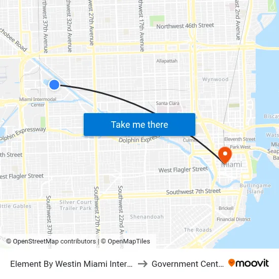 Element By Westin Miami International Airport to Government Center Station map