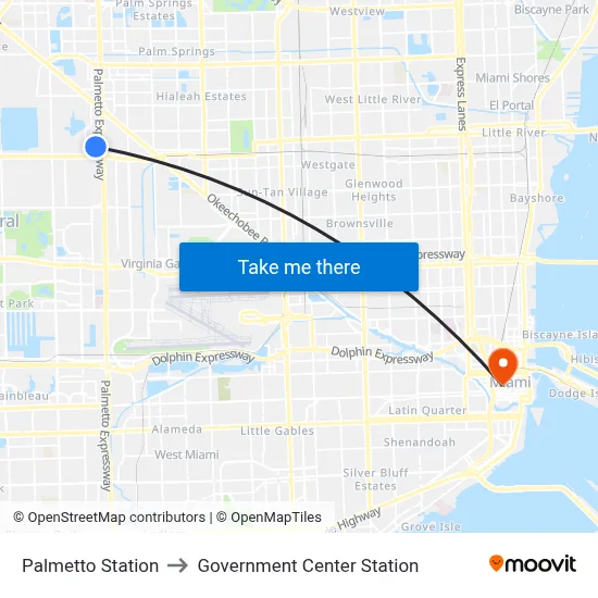 Palmetto Station to Government Center Station map