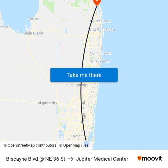 Biscayne Blvd @ NE 36 St to Jupiter Medical Center map