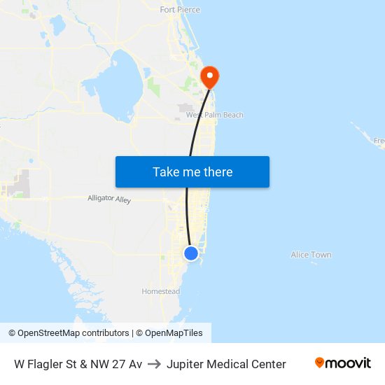 W Flagler St & NW 27 Av to Jupiter Medical Center map