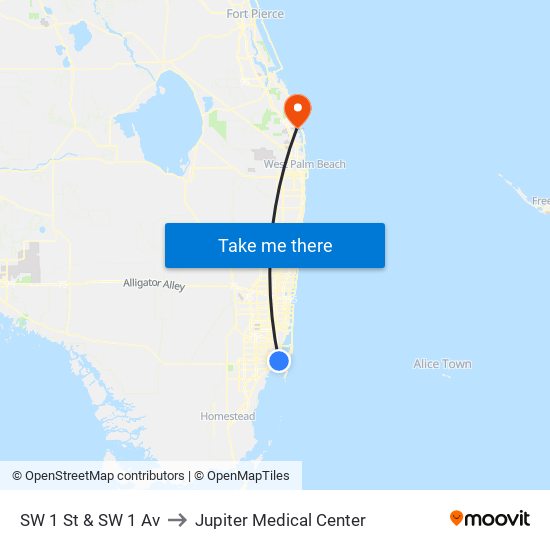 SW 1 St & SW 1 Av to Jupiter Medical Center map