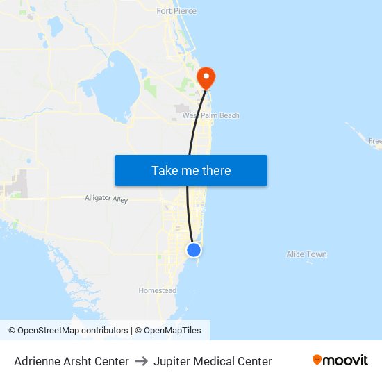 Adrienne Arsht Center to Jupiter Medical Center map