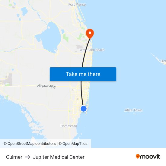 Culmer to Jupiter Medical Center map