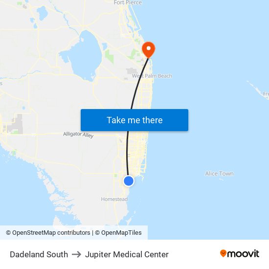 Dadeland South to Jupiter Medical Center map