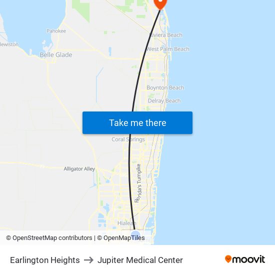 Earlington Heights to Jupiter Medical Center map