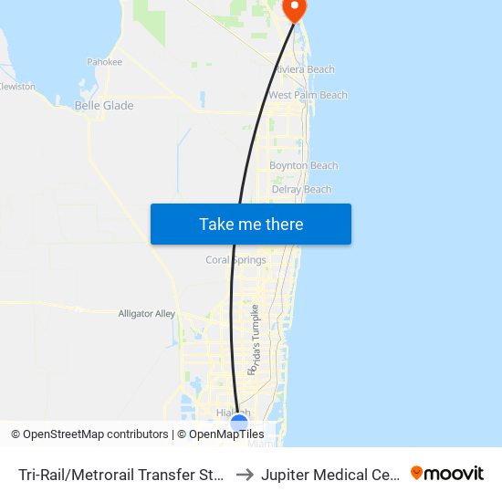 Tri-Rail/Metrorail Transfer Station to Jupiter Medical Center map